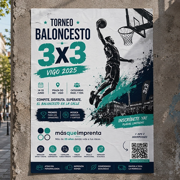 Cartel promocional de baloncesto en formato grande